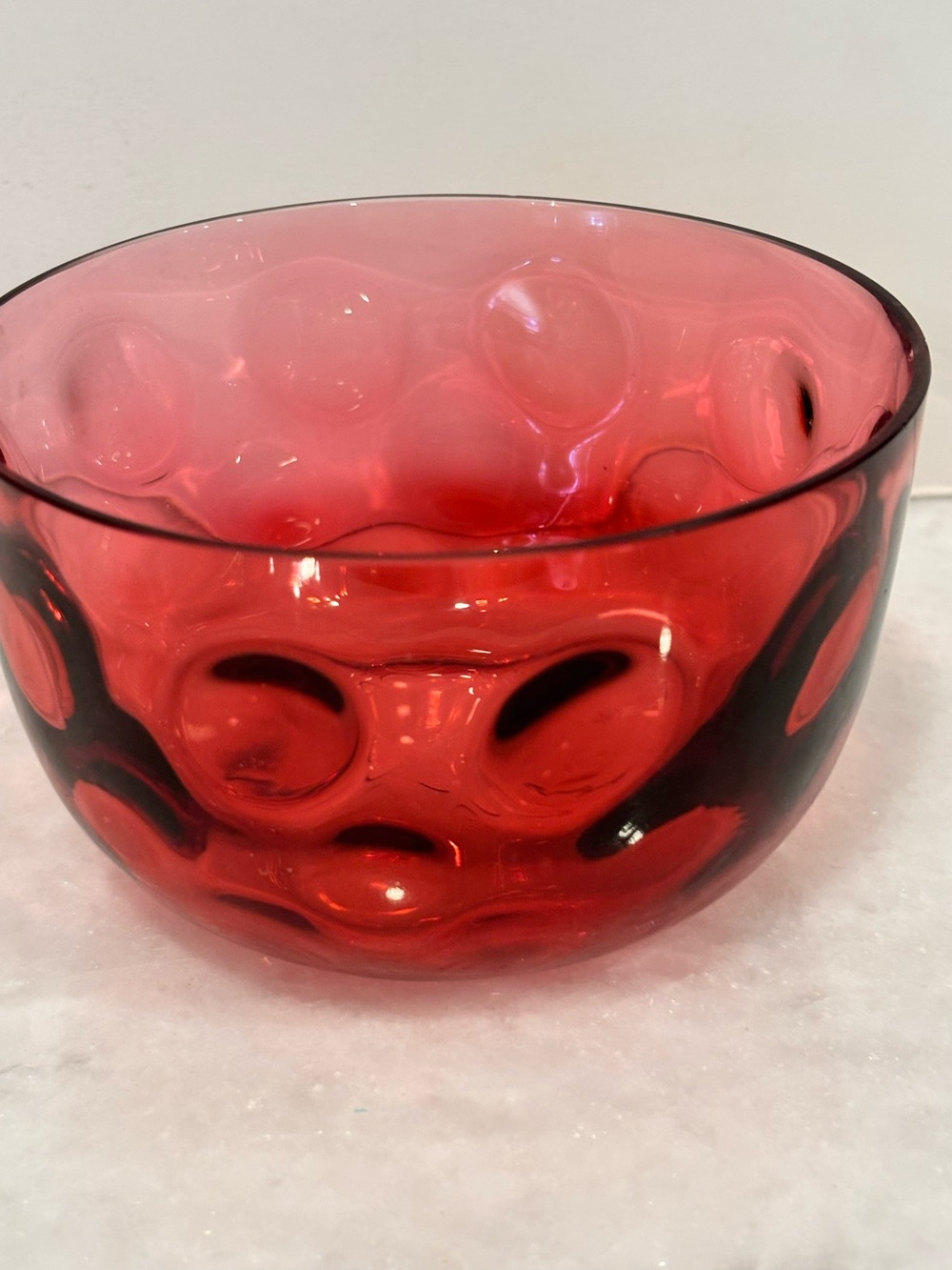 MCM Fenton vintage cranberry glass coin dot or inverted thumbprint finger bowl.
